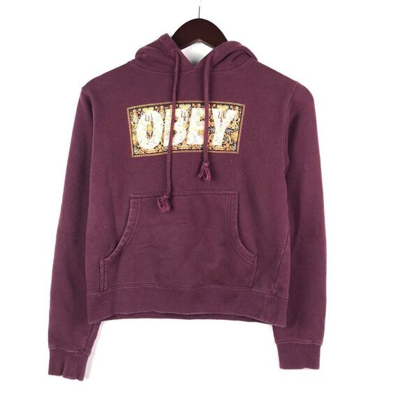 Y2K Obey Spell Out Logo‎ Stained Maroon Sweatshirt Adult Size XS - Picture 1 of 4